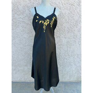 Vintage Val Mode Black Satin Nightgown Lingerie Slip‎ Dress Old Hollywood Medium